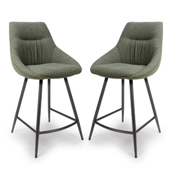 Buxton Sage Counter Fabric Bar Chairs In Pair