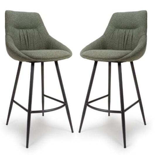Buxton Sage Fabric Bar Chairs In Pair