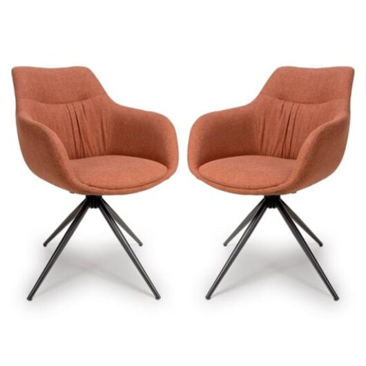 Buxton Swivel Carver Brick Fabric Dining Chairs In Pair