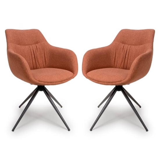 Buxton Swivel Carver Brick Fabric Dining Chairs In Pair