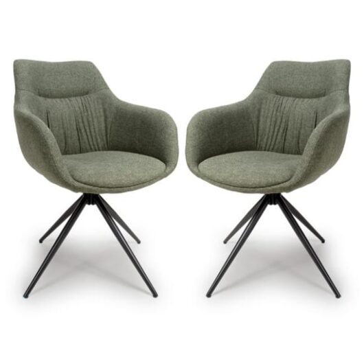 Buxton Swivel Carver Sage Fabric Dining Chairs In Pair