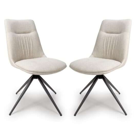 Buxton Swivel Natural Fabric Dining Chairs In Pair