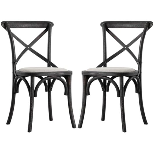 Caria Cross Back Black Wooden Dining Chairs In Pair