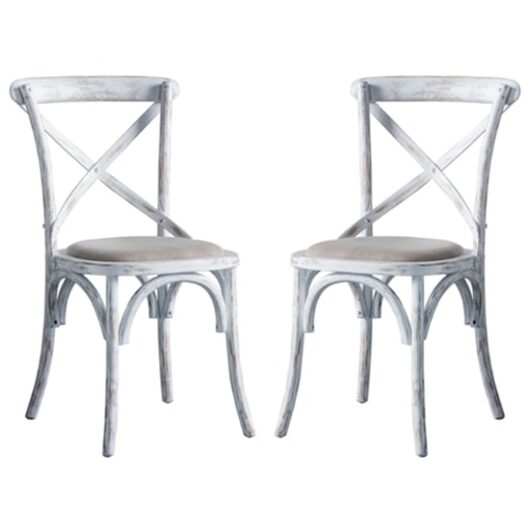 Caria Cross Back White Wooden Dining Chairs In Pair