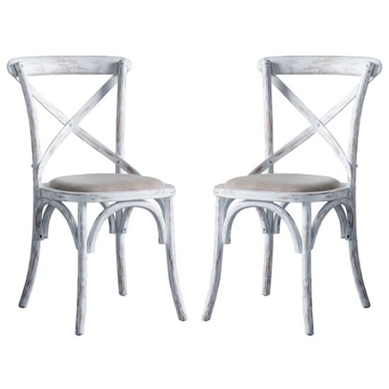 Caria Cross Back White Wooden Dining Chairs In Pair