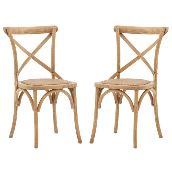 Caria Natural Wooden Dining Chairs With Rattan Seat In Pair