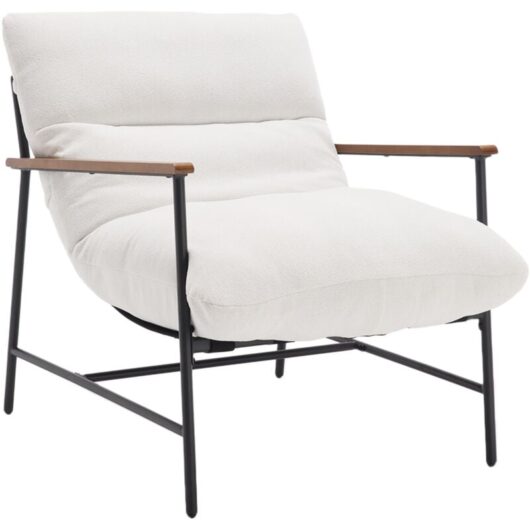 Chaise Longue in Faux Fur Upholstered Occasional Tub Chair with Removable Cushion Comfy Armchair for Bedroom Living Room, White, Wahson