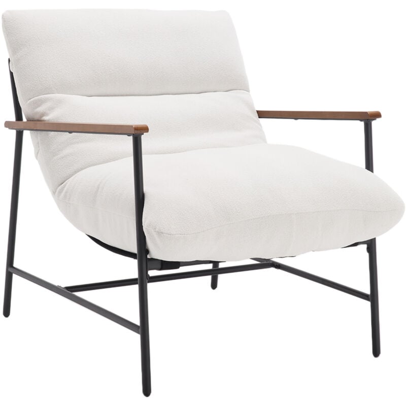 Chaise Longue in Faux Fur Upholstered Occasional Tub Chair with Removable Cushion Comfy Armchair for Bedroom Living Room, White, Wahson