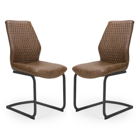 Charlie Antique Brown Faux Leather Dining Chairs In A Pair