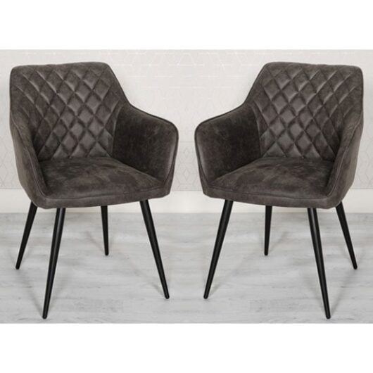 Charlie Grey Faux Leather Carver Dining Chairs In A Pair