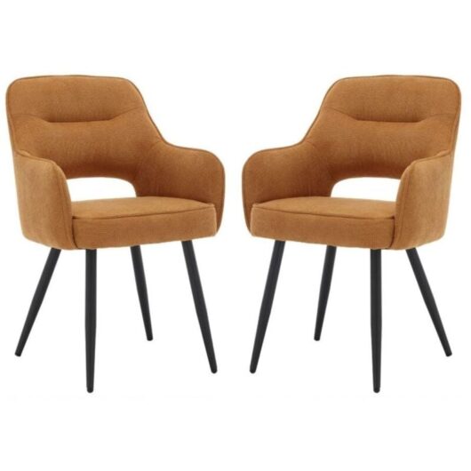Chenille Dining Chairs Set of 2 Armchairs Leisure Corner Chairs Upholstery Kitchen Chairs with Metal Legs for Dining Room Restaurant, Yellow