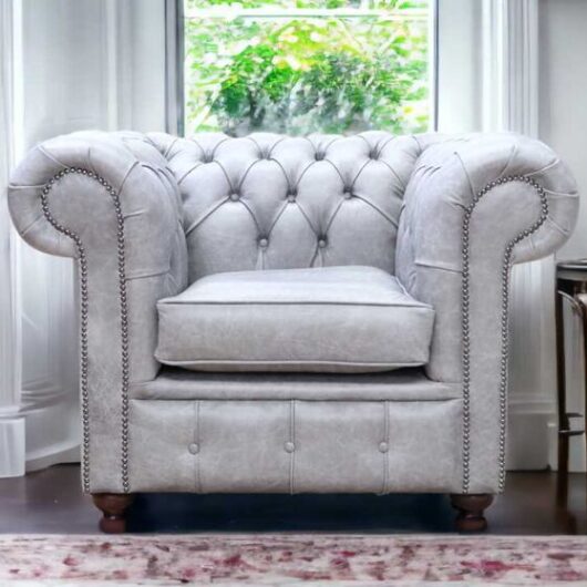 Chesterfield Low Back Club Chair Cracked Wax Ash Leather