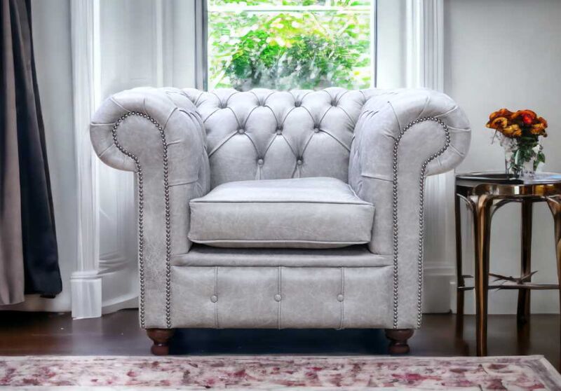 Chesterfield Low Back Club Chair Cracked Wax Ash Leather