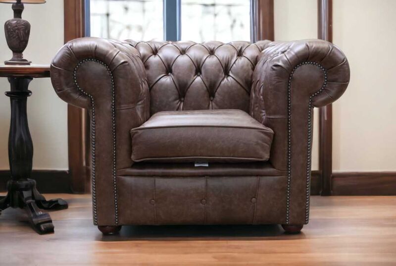 Chesterfield Low Back Club Chair Cracked Wax Espresso Leather