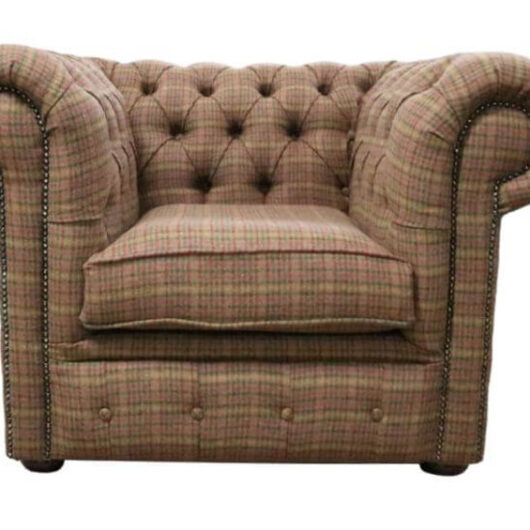 Chesterfield Low Back Club Chair Loch Claret Wool Tartan