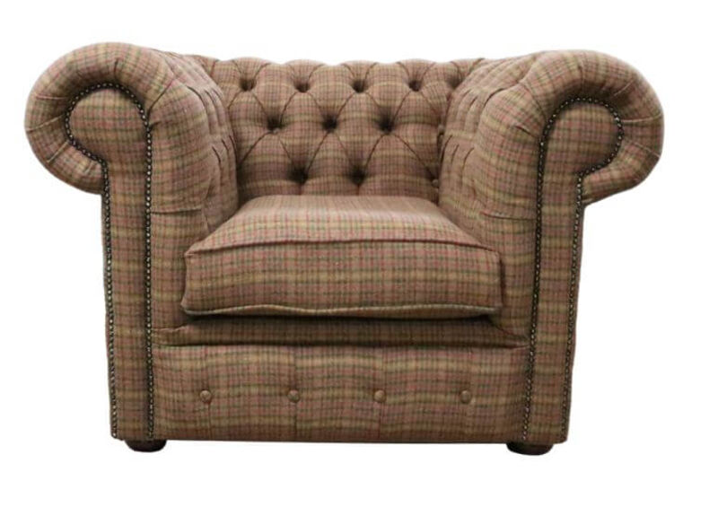 Chesterfield Low Back Club Chair Loch Claret Wool Tartan