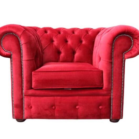 Chesterfield Low Back Club Chair Malta Red Velvet Fabric