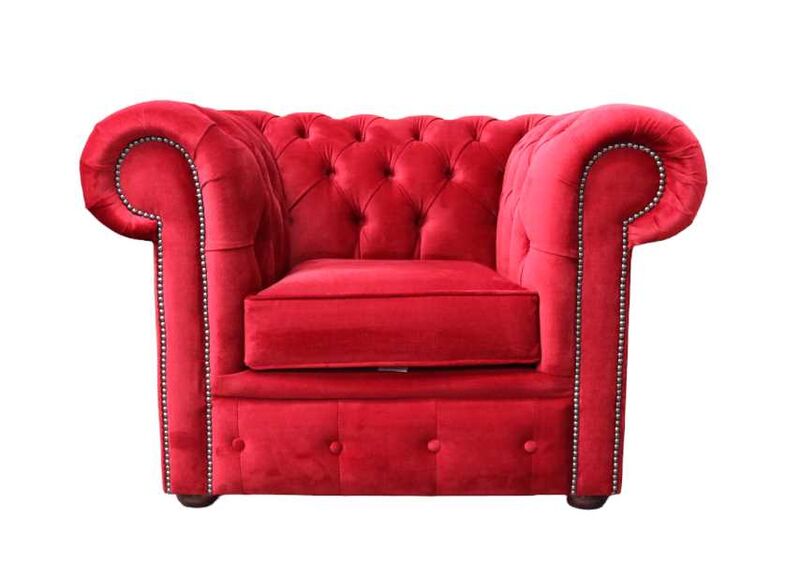Chesterfield Low Back Club Chair Malta Red Velvet Fabric