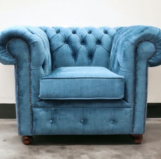 Chesterfield Low Back Club Chair Ombra Peacock Blue Velvet