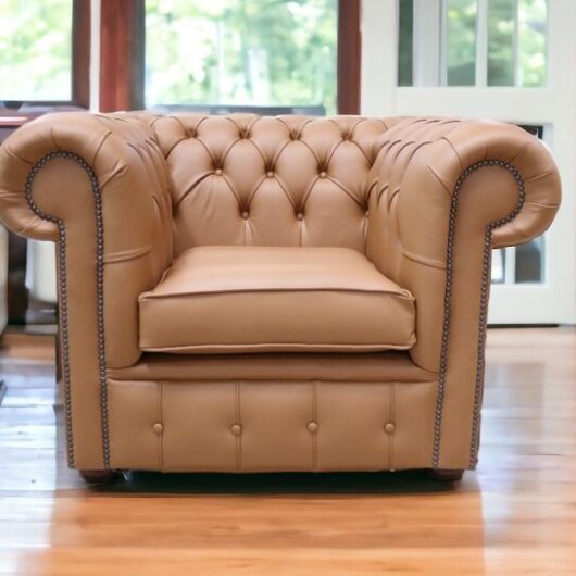 Chesterfield Low Back Club Chair Shelly Saddle Tan Real Leather