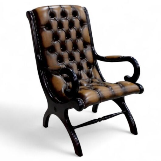 Chesterfield York Slipper Stand Chair Antique Tan Real Leather