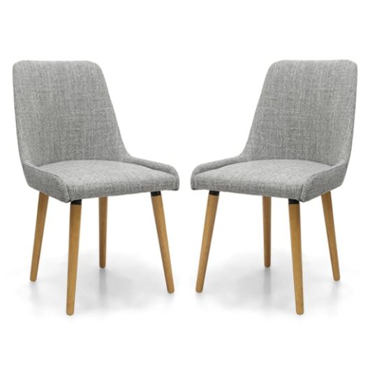 Chioa Grey Fabric Dining Chairs With Oak Legs In Pair