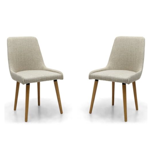 Chioa Natural Fabric Dining Chairs With Oak Legs In Pair
