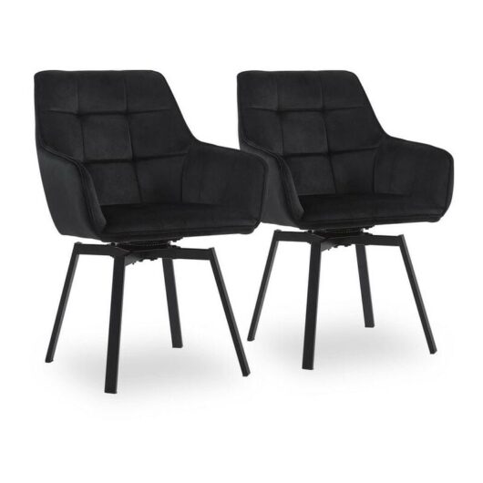 Clipop - 2 x Dining Chair, Velvet Padded Seat 360°Swivel Armchair with Backrest and Metal Legs, Black