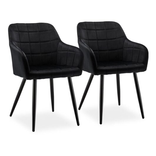 Clipop - 2 x Dining Chairs, Velvet Upholstered Kitchen Counter Chair, Black