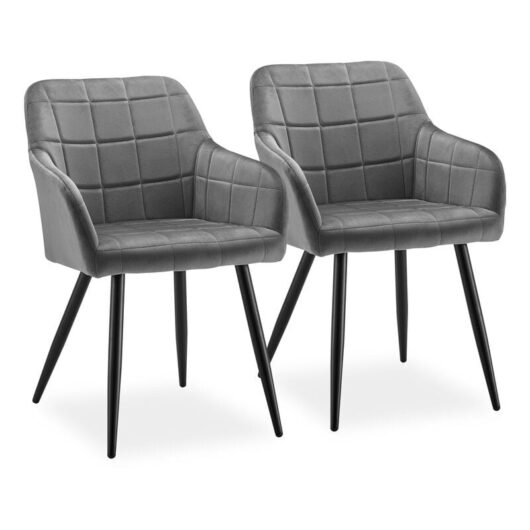 Clipop - 2 x Dining Chairs, Velvet Upholstered Kitchen Counter Chair, Grey