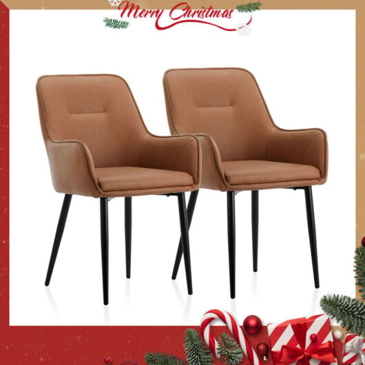 Clipop - Dining Chairs Set of 2 Brown Faux Leather Padded Kitchen Chair Accent Armchair with Backrest and Metal Legs Lounge Living Room Reception