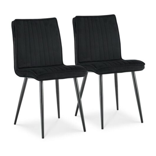 Clipop - Dining Chairs,2x Velvet Kitchen Dining Chairs, Upholstered Seat with Black Metal Legs,Black