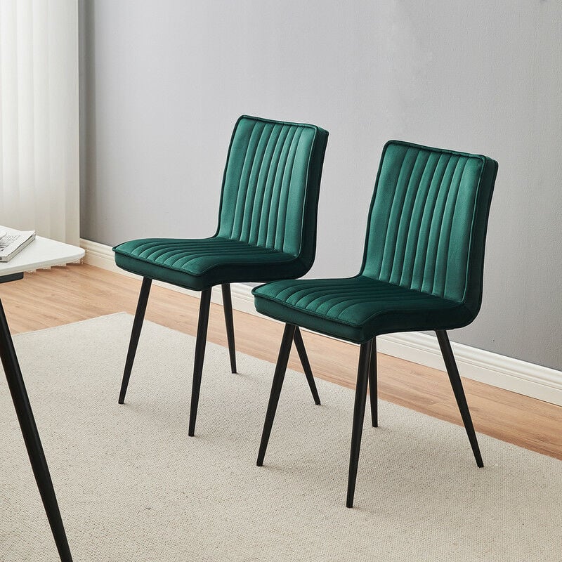 Clipop - Dining Chairs,2x Velvet Kitchen Dining Chairs, Upholstered Seat with Black Metal Legs,Green