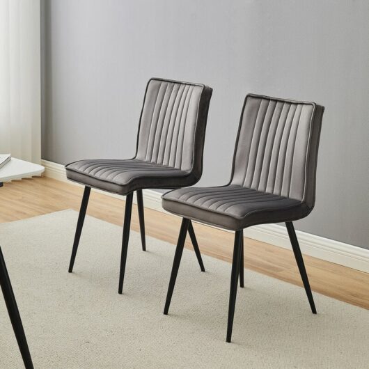 Clipop - Dining Chairs,2x Velvet Kitchen Dining Chairs, Upholstered Seat with Black Metal Legs,Grey