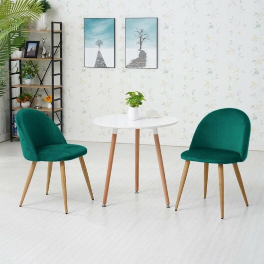 Clipop - Dining Chairs,2x Velvet Kitchen Leisure Chairs with Backrest and Wooden Style, Green