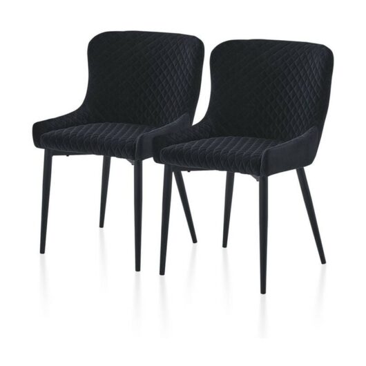 Clipop - Dining Chairs,2x Velvet Upholstered Kitchen Leisure Chairs with Metal Legs Accent Chair, Black