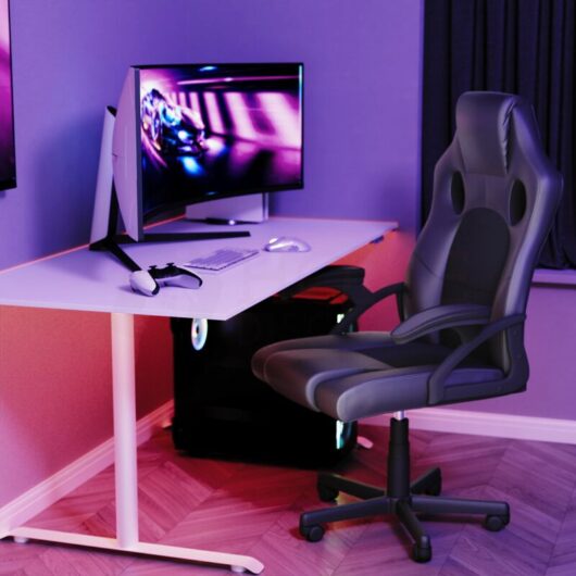 Coma Racing Gaming Office Chair Adjustable Faux Leather with Foam Padded Armrests and 360 Swivel, Grey