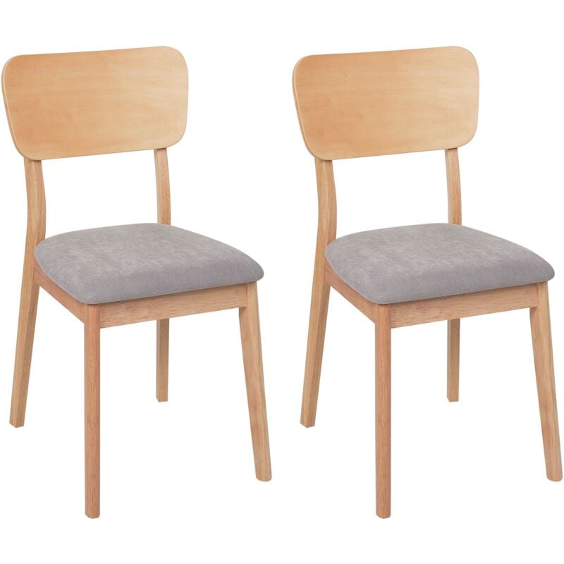 Comfortable Set of 2 Dining Chairs Upholstered Seat Light Wood Light Grey Minier