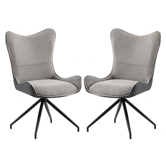 Conroe Light And Dark Grey Woven Fabric Dining Chairs In Pair