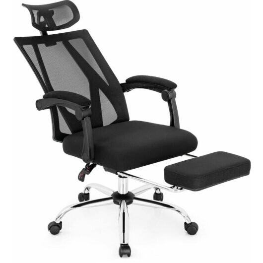 Costway - Ergonomic Executive Office Chair High Back Reclining Chair Retractable Footrest