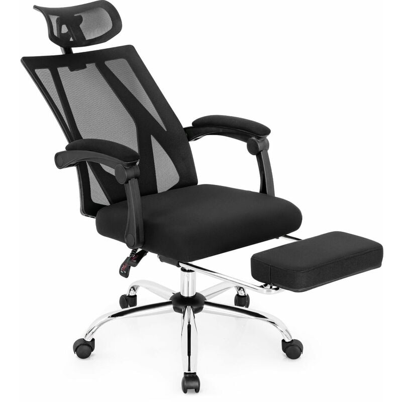 Costway - Ergonomic Executive Office Chair High Back Reclining Chair Retractable Footrest
