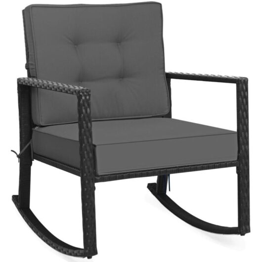 Costway - Outdoor Wicker Furniture Rocking Chair Metal Frame Patio Rattan Rocker w/ Cushion