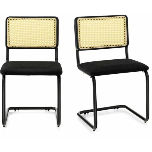 Costway - Set of 2 Rattan Bar Stools Upholstered Counter Height Chair Kitchen Dining Stool