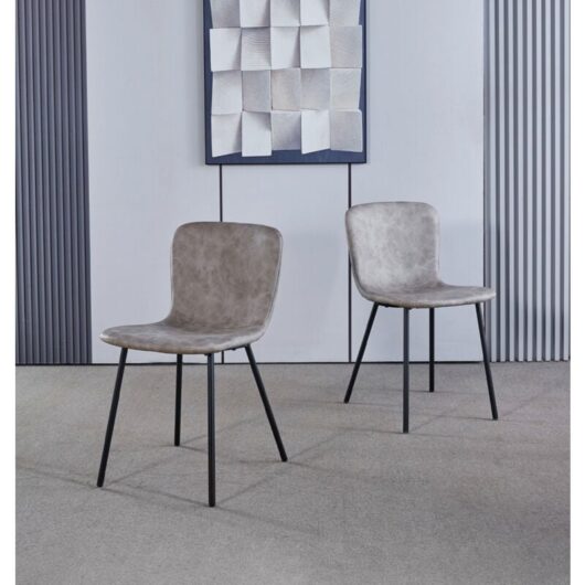Cullompton Dining Chairs Set of 2, Grey Faux Leather Dining Chairs with Black Metal Legs, Modern Kitchen Chairs, Dining Room Chairs for Home and Cafe