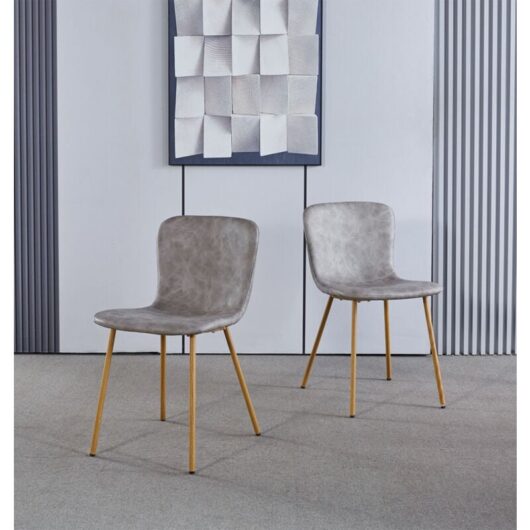 Cullompton Dining Chairs Set of 2, Grey Faux Leather Dining Chairs with Oak Effect Metal Legs, Modern Kitchen Chairs, Dining Room Chairs for Home and