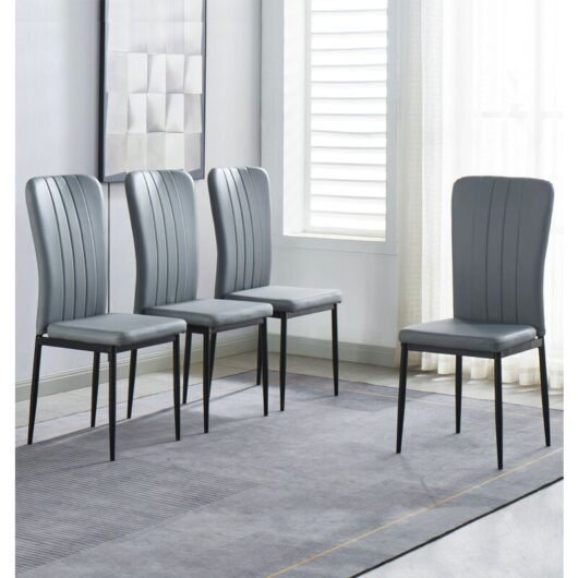 Cullompton Dining Chairs Set of 4, Faux Leather Dining Chairs with Sturdy Metal Legs in Black Finish, Modern & Stylish Dining Chairs for Home, Cafe