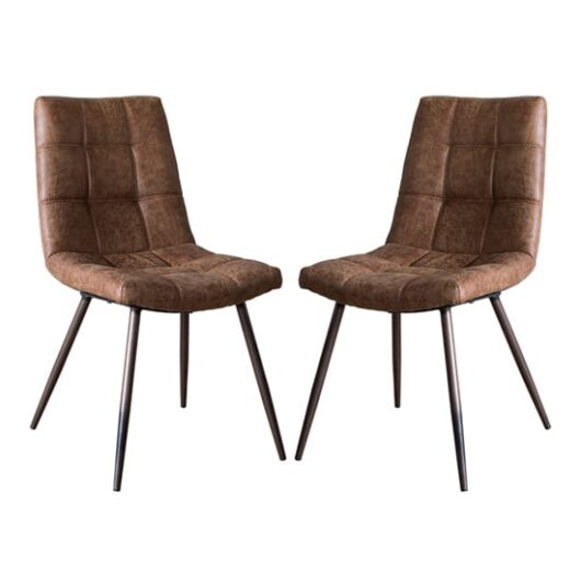 Danbury Brown Faux Leather Dining Chairs In Pair