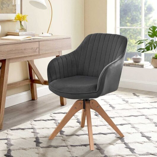 Desk Chair no Wheels with 360° Swivel Seat Dining Chairs with Solid Wood Legs, Accent Armchair for Living Room Bedroom Vanity (1, grey, One Size)