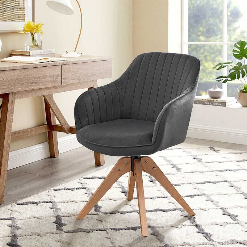 Desk Chair no Wheels with 360° Swivel Seat Dining Chairs with Solid Wood Legs, Accent Armchair for Living Room Bedroom Vanity (1, grey, One Size)