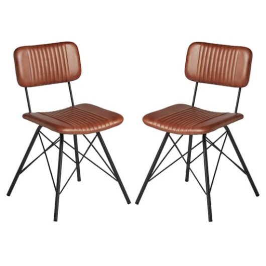 Dinas Bruciato Genuine Leather Dining Chairs In Pair